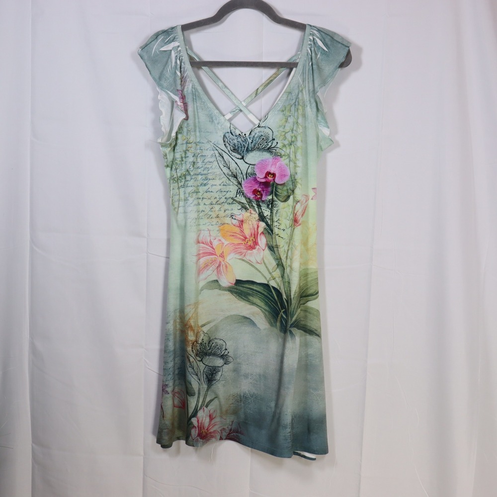 Blue Sage Claire Pettibone Floral Mini Dress‎ M Green Womens Strappy Y2K